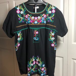YZXDORWJ Embroidered Boho Short Sleeve Top